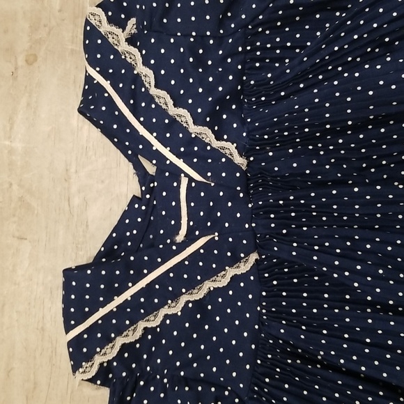 💕H.R.H.💕 Vintage Navy Blue Polka Dot Dress Lace Trim ~ 18 Months - Picture 3 of 10